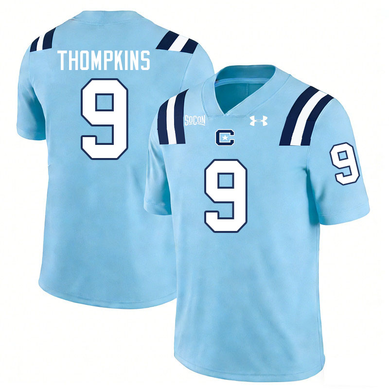 The Citadel Bulldogs #9 Cobey Thompkins College Football Jerseys,Uniforms-Light Blue